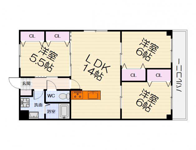 第三山内マンション(3LDK/4階)の間取り写真