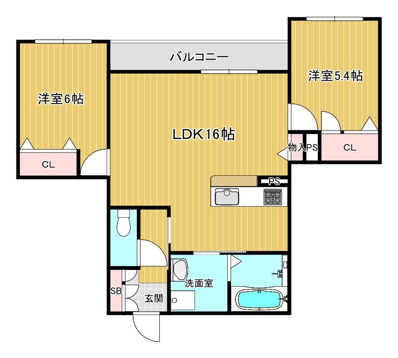  シャーメゾングレイス友岡(2LDK/3階)の間取り写真