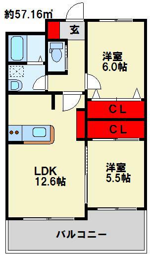 メゾン ド ソレイユ(2LDK/1階)の間取り写真