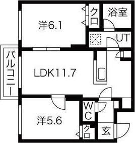 RITZ GRANDE 白石駅(2LDK/1階)の間取り写真