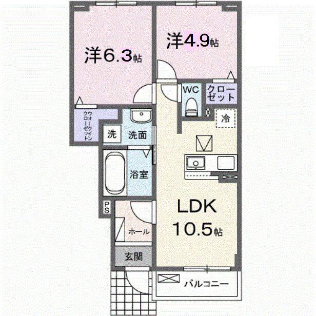 東武伊勢崎線 花崎駅 バス乗車時間：8分 最寄りバス停で下車 徒歩9分 2階建 新築(2LDK/1階)の間取り写真