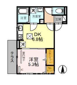 ブリランタ壬生II(1DK/1階)の間取り写真