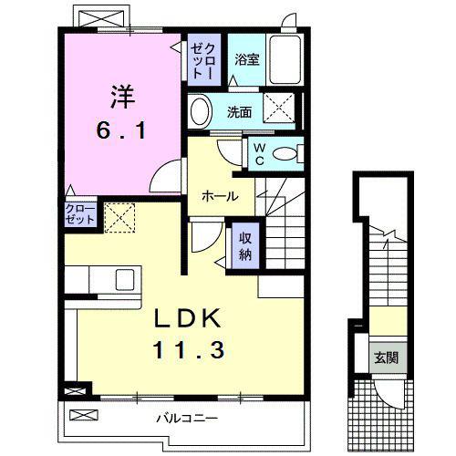 エレガンシア(1LDK/2階)の間取り写真