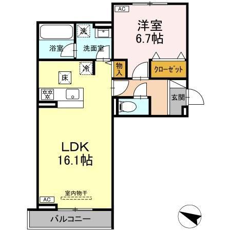 メゾン梅木(1LDK/1階)の間取り写真