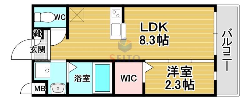 リアコート千里丘Iノース(1LDK/2階)の間取り写真