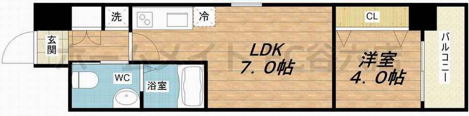 LA CASA 玉造(1LDK/3階)の間取り写真