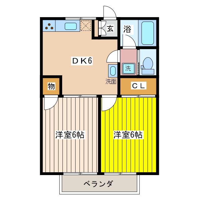 コーポ滝川(2DK/2階)の間取り写真