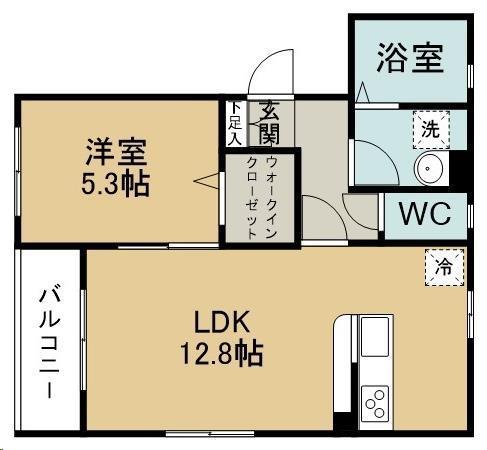 プレジール新田(1LDK/4階)の間取り写真