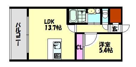 ドーマ泉大津(1LDK/4階)の間取り写真