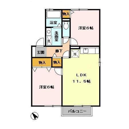 アルス明石台 AH(2LDK/2階)の間取り写真