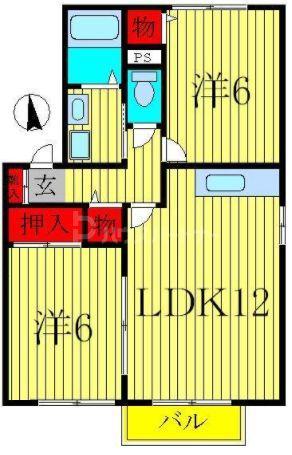 ジュネス美田B(2LDK/1階)の間取り写真