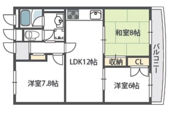 アパルトマン北千里(1LDK/6階)の間取り写真