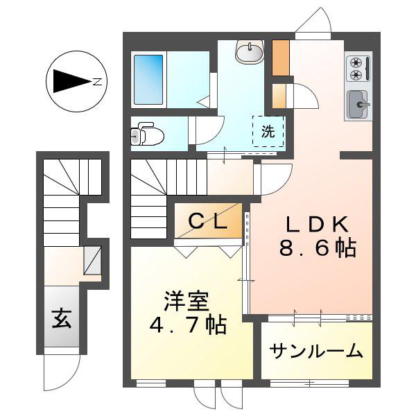 コバルトアワー(1LDK/2階)の間取り写真