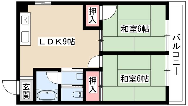幸栄ハイツ城下(2LDK/1階)の間取り写真