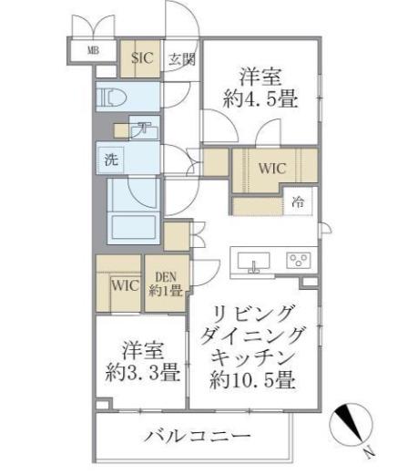 ラペルラ目黒東山II(2LDK/1階)の間取り写真