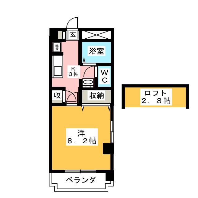 グランパレ中央林間(1K/4階)の間取り写真