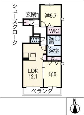 グラン・アーブル(2LDK/2階)の間取り写真