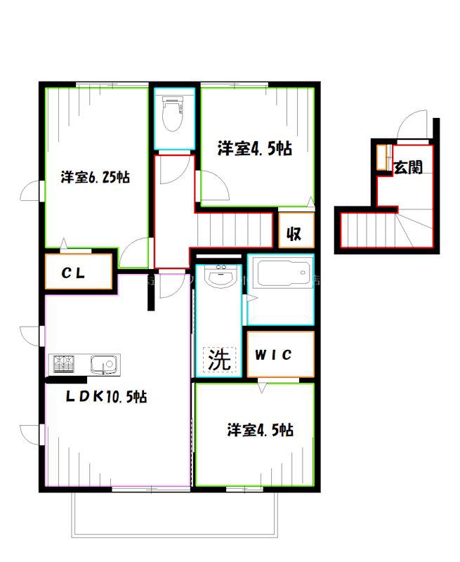 グリシーヌA棟(3LDK/2階)の間取り写真