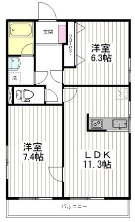 ヴィラ山田(2LDK/2階)の間取り写真