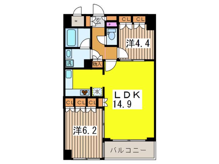 ドゥーエ日本橋(2LDK/6階)の間取り写真