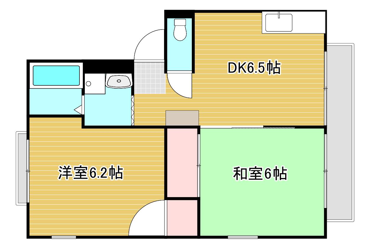 ハイホーム大野(2DK/2階)の間取り写真
