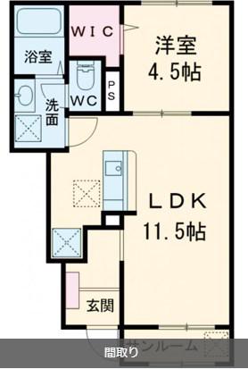 リバーサイド鎗田(1LDK/1階)の間取り写真