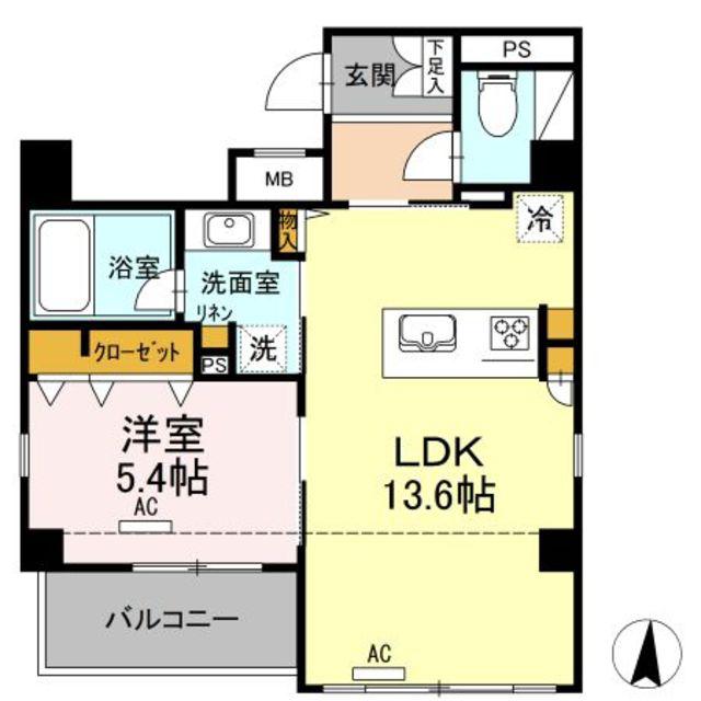 フィオーレ大濠公園(1LDK/3階)の間取り写真