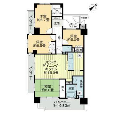 サーパス錦町通(4LDK/7階)の間取り写真