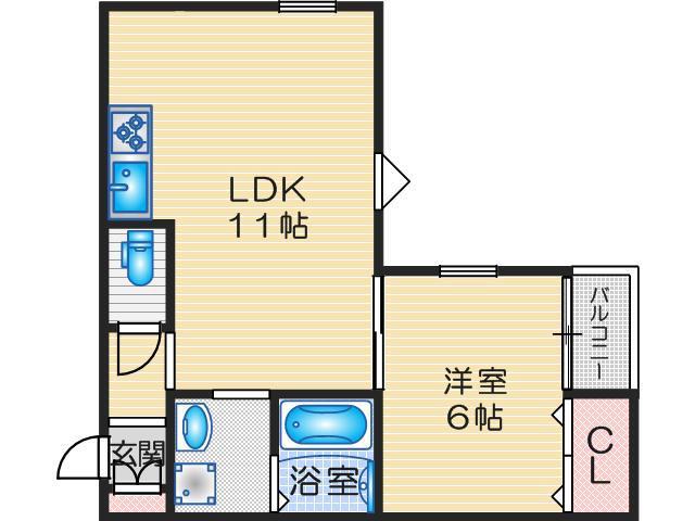 サンライフ桜塚(1LDK/3階)の間取り写真