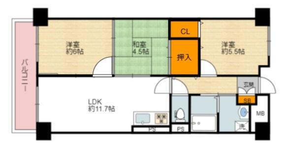 パティオ北加賀屋(3LDK/4階)の間取り写真