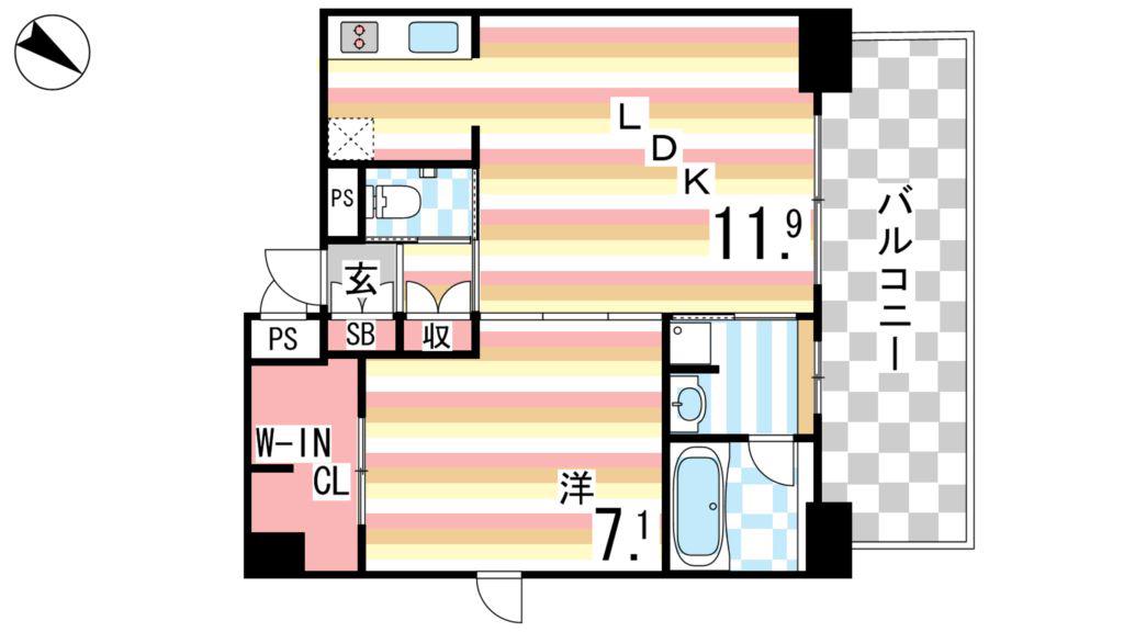 レジディア神戸元町(1LDK/14階)の間取り写真