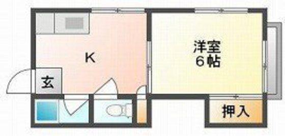 第1長徳荘(1K/2階)の間取り写真