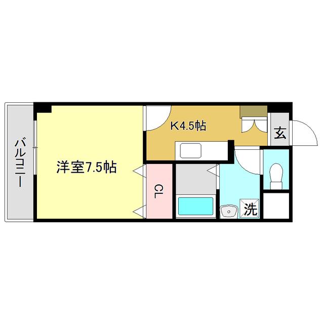 スカイブルー潮江(1K/5階)の間取り写真