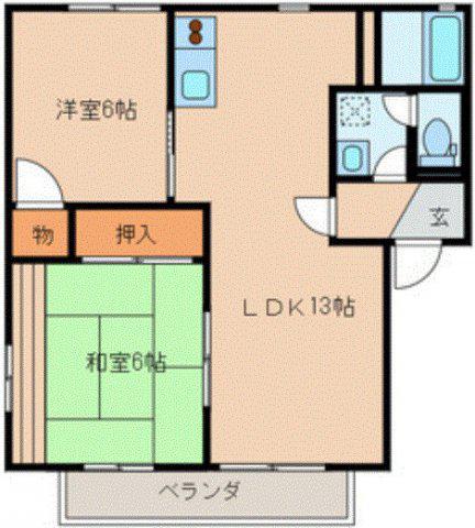 フラワーガーデン津福(2LDK/2階)の間取り写真