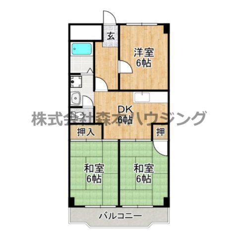 丸信リバーサイドコーポ1棟(3DK/5階)の間取り写真