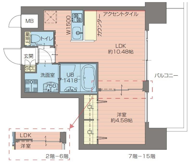プレジオ難波ウエスト(1LDK/14階)の間取り写真
