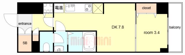 インプルーブ三宮イースト(1DK/9階)の間取り写真