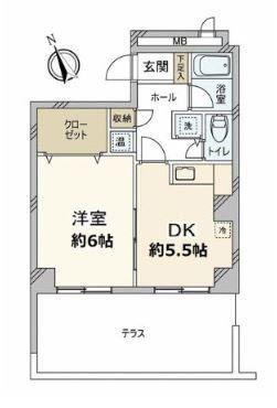 じゅうグランドモア渡辺通南(1DK/1階)の間取り写真