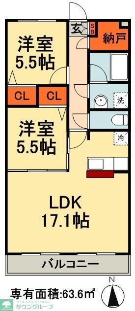 ペレーネ増嶋(2LDK/3階)の間取り写真