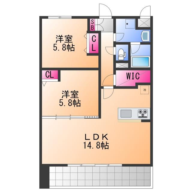 EXCELCOURT二色の浜(2LDK/2階)の間取り写真