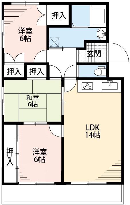 ドミールFUTABA B棟(3LDK/3階)の間取り写真