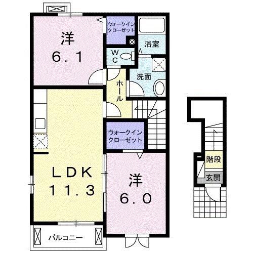 フォンテーヌB(2LDK/2階)の間取り写真