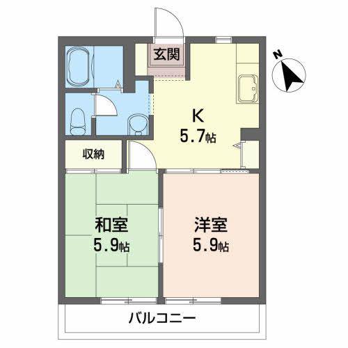 飯盛山ハイツA(2K/1階)の間取り写真