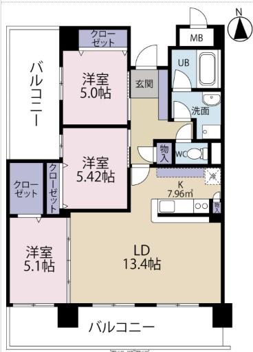 レセーナ姪浜(3LDK/9階)の間取り写真