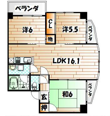 オールセインツ(3LDK/14階)の間取り写真