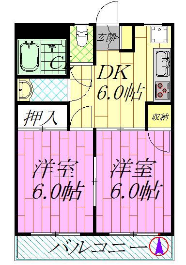 エバーグリーン東葛西(2DK/3階)の間取り写真