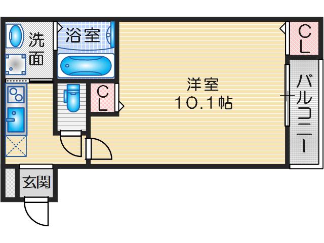 フジパレス吹田中の島公園II番館(1K/3階)の間取り写真