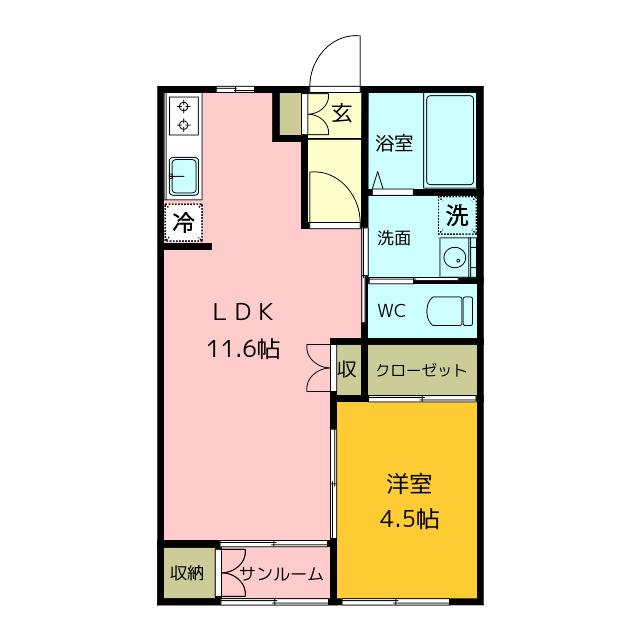 ラ・コリーナ(1LDK/2階)の間取り写真