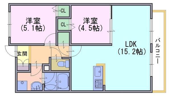 メゾン・ポルテ ボヌール(2LDK/1階)の間取り写真