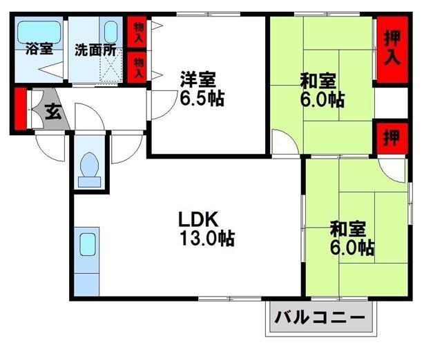 プランティ嵐山A棟(3LDK/1階)の間取り写真